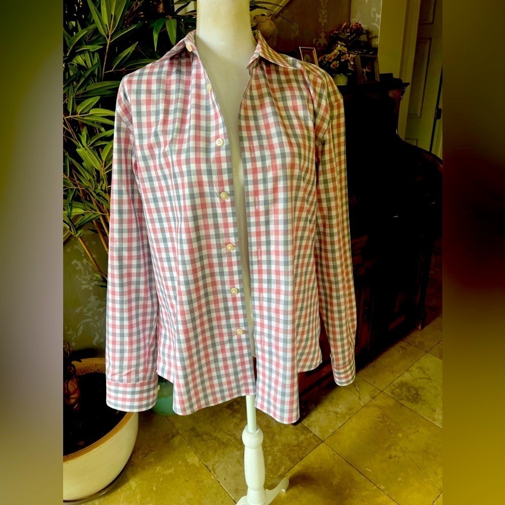 Egara Men’s long sleeve button-down shirt, large NWOT. Red, white black check. - Picture 5 of 11
